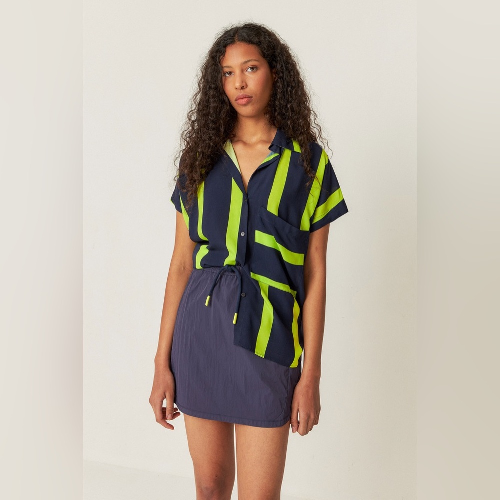SKFK Uma Shirt Blue & Green Stripe Button Down - Size Medium